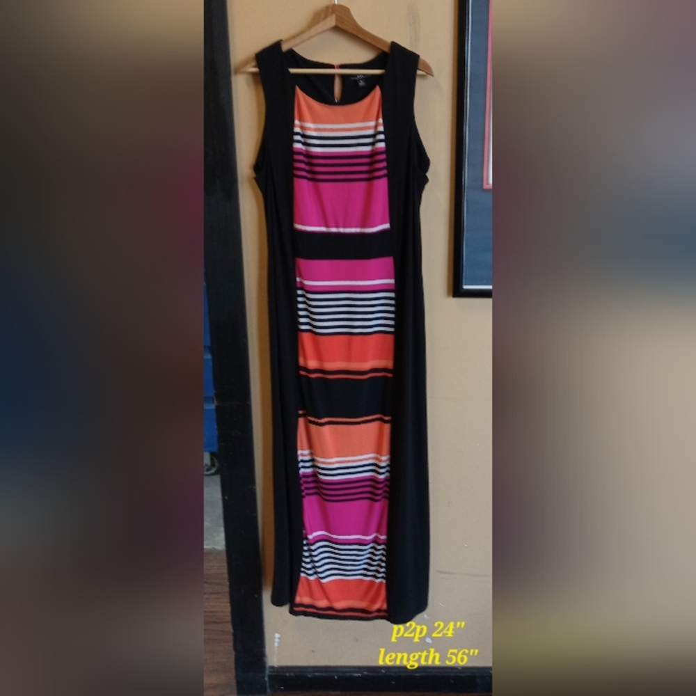 R&K Women's Maxi Dress - Black, Pink, Orange Stripes